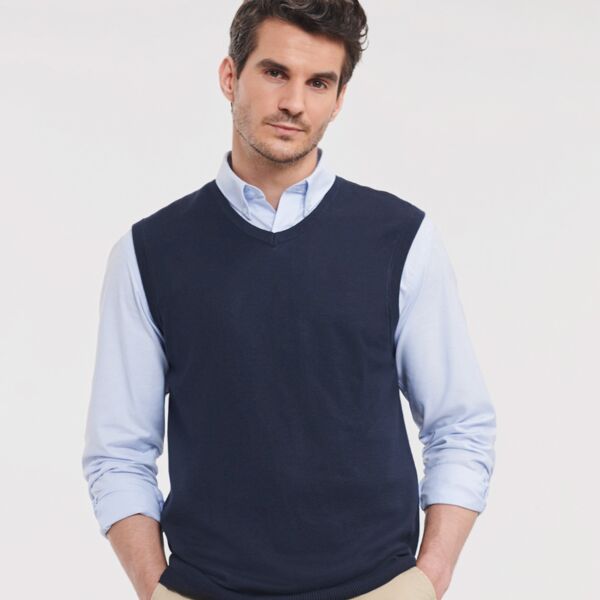 Russell Collection Sleeveless Cotton Acrylic V Neck Sweater Thumbnail